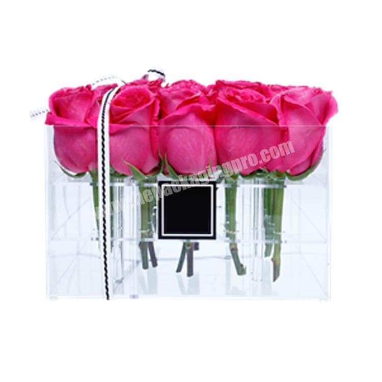 Wholesale luxury customized custom waterproof square transparent clear acrylic rose flower box with lids