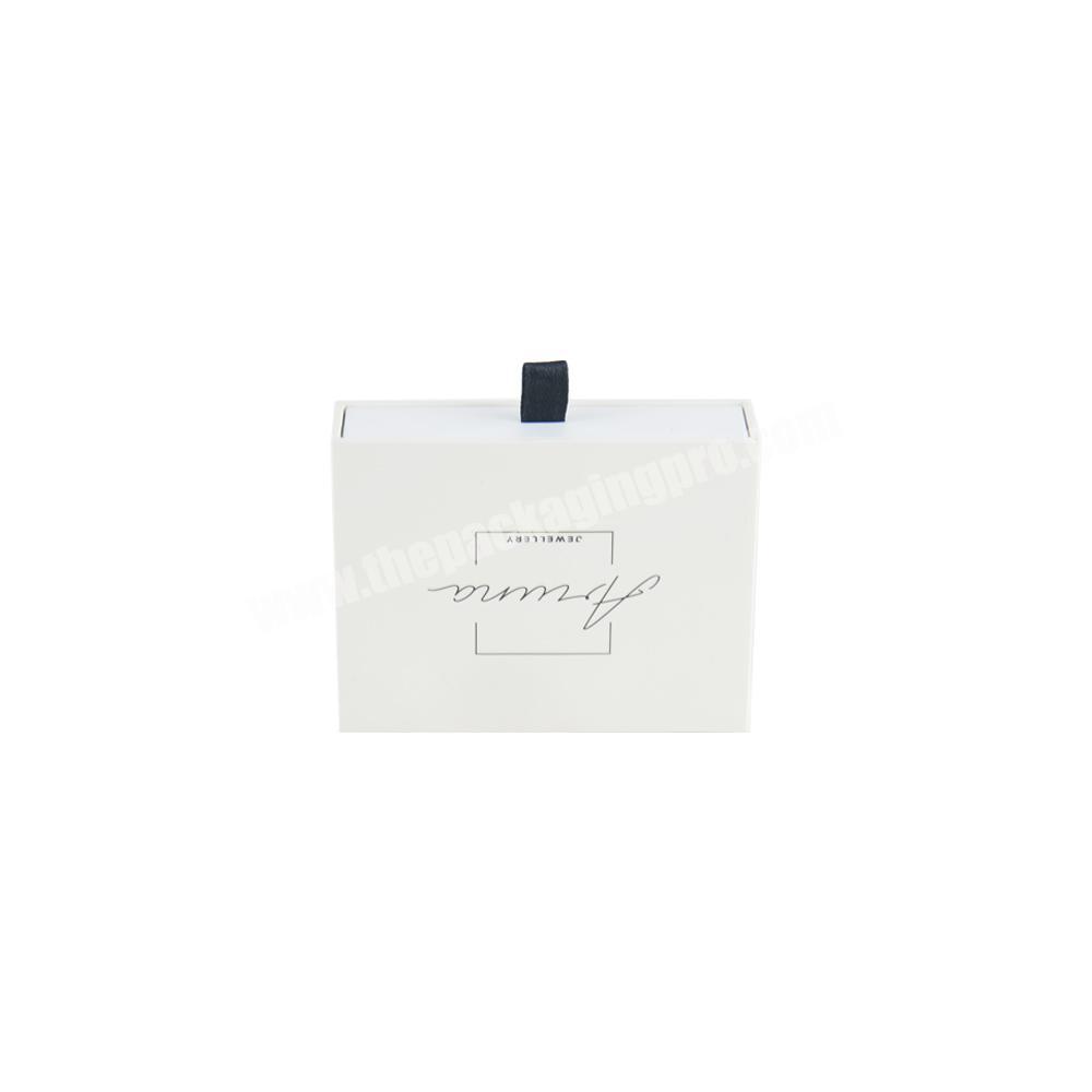 Wholesale luxury drawer box packaging cardboard custom brand name jewelry box with silk handle