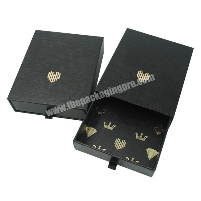 Wholesale Luxury High Quality Matte Black Cardboard Sliding Drawer Style Paper Packaging Small Gift Box With Custom Logo