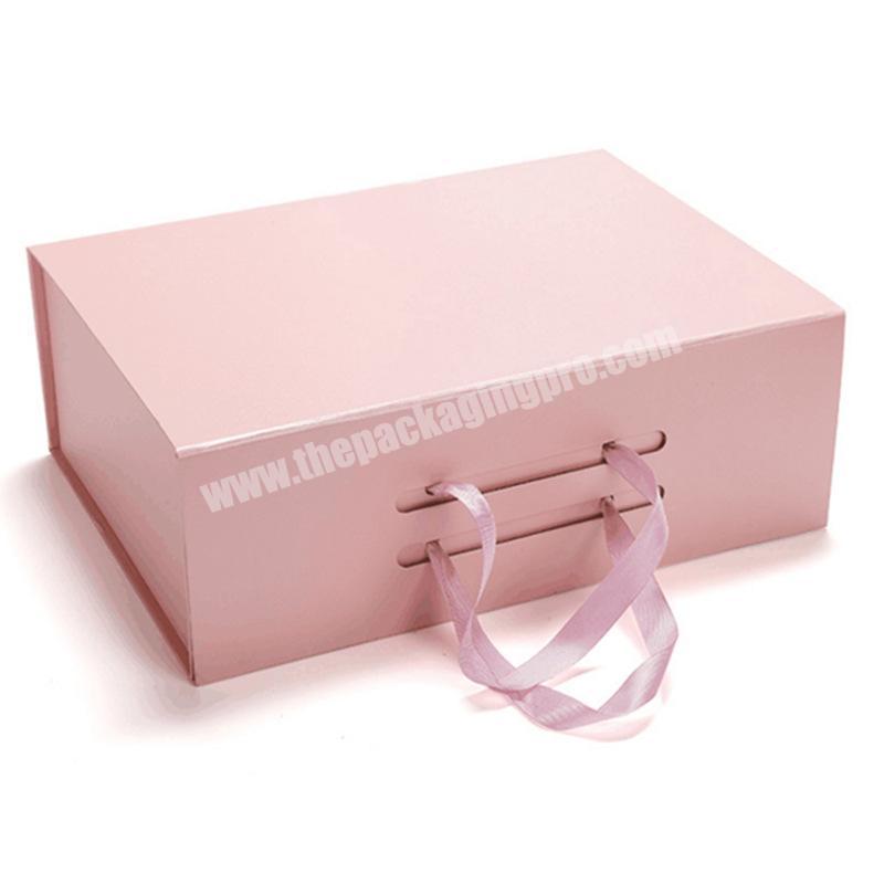 Wholesale luxury magnetic collapsible paper gift boxes with pink ribbon