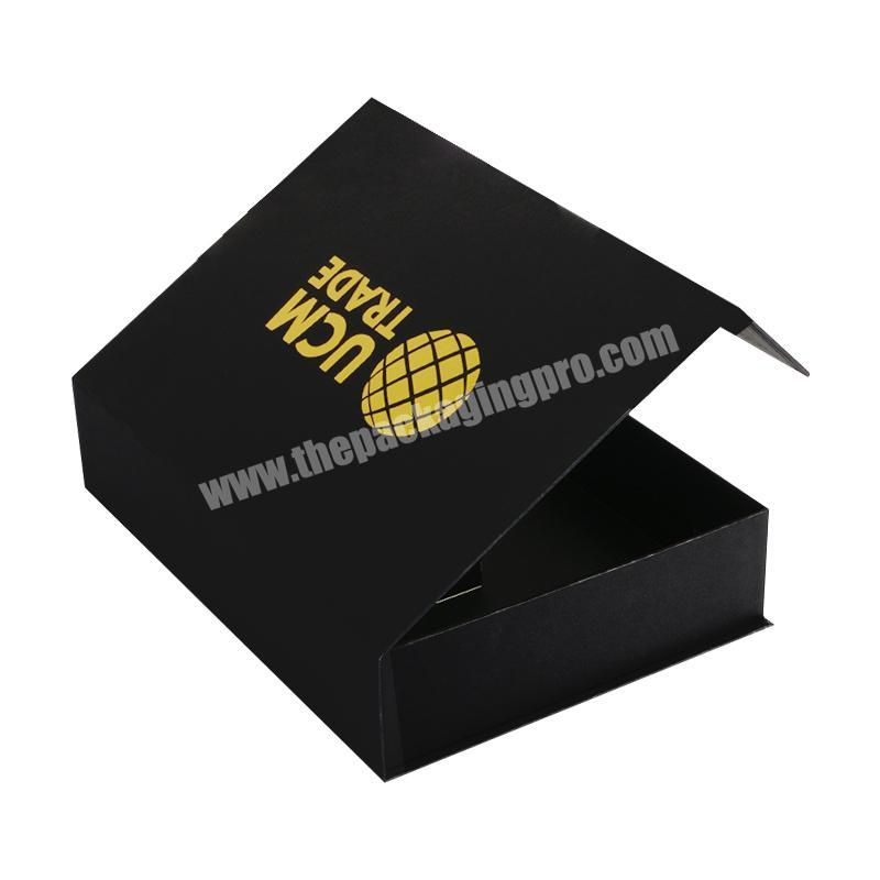 Wholesale Matte Black Cardboard Magnetic Gift Boxes, Custom Gold Stamping logo A4 file gift box