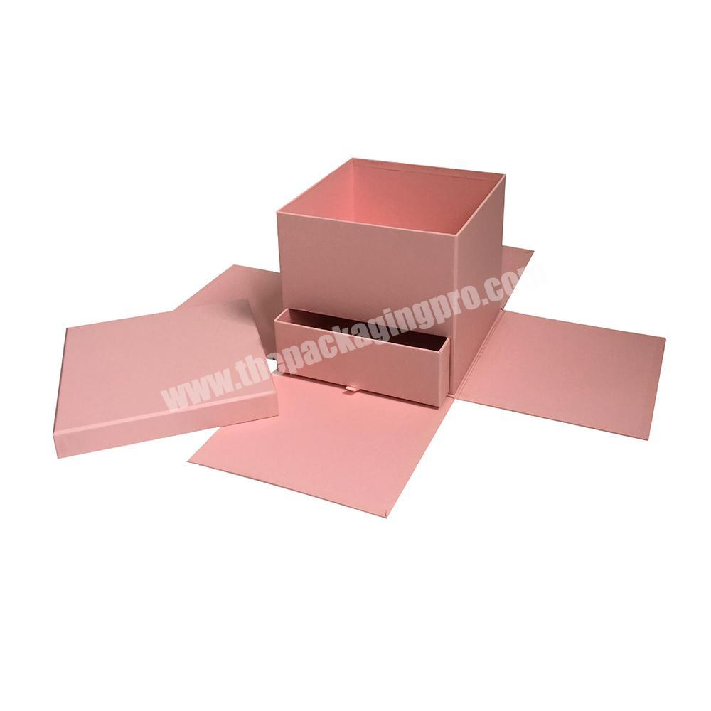 Wholesale mini chocolate cardboard pink candy storage flower decorative slide drawer box