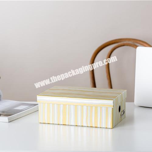 Wholesale new products custom pattern paper storage box  office storage box with metal label rack