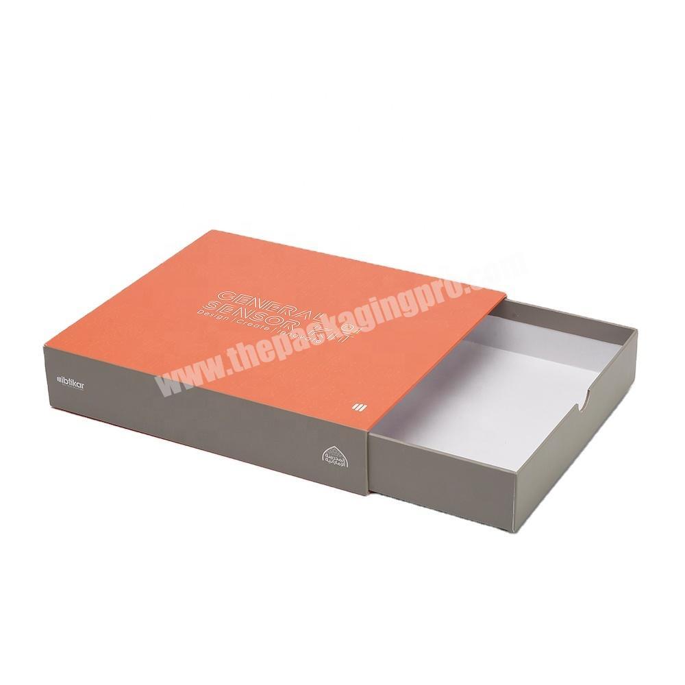 Wholesale Orange Custom Logo Printed Luxury Phone Case Rigid Drawer Sliding Gift Packaging Box For Clothing