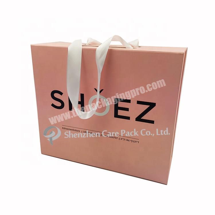 Wholesale Pink Cardboard Magnetic Gift Boxes for Shoes with Ribbons