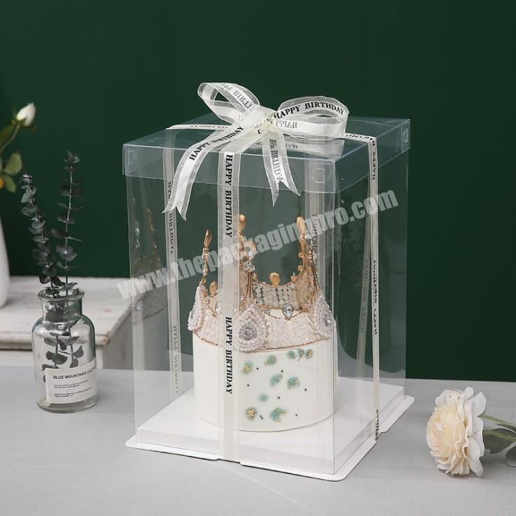 Wholesale Plastic Cake Packaging Gift Box With Ribbon Decoration