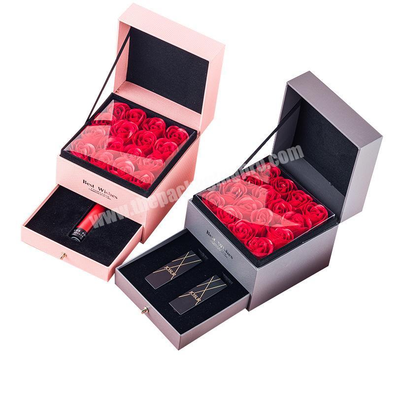 Wholesale price high quality packaging boxes with drawers for packing flowers and lipsticks