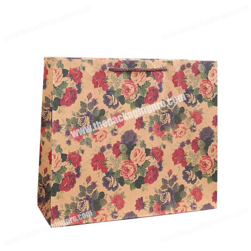 Wholesale promotional small flowers printing customized gift paper kraft tote bag