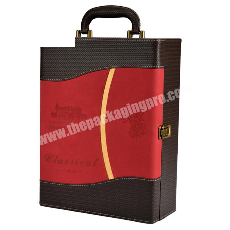 Wholesale pu leather luxury gift packaging wine box custom logo classical red premium storage bottle box for wine