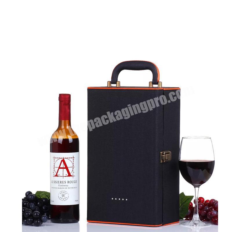 Wholesale PU Leather Wine Gift Box 2 Bottle Wine Box with Opener Set Leather Wine Box And Accessories With Custom Logo