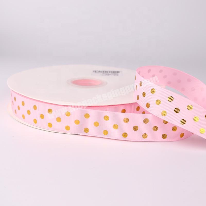 Wholesale Shiny Polyester Grosgrain Ribbon Gift Packing Printed 3.8cm Width Hot Stamp Gold Foil Ribbon