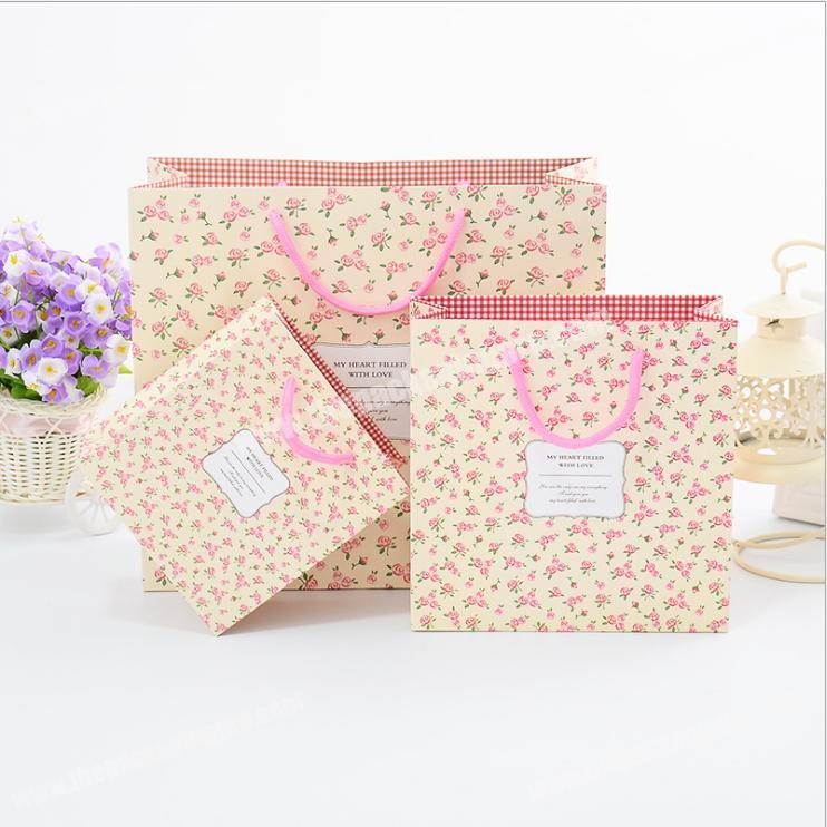 wholesale small floral gift Handbag Tote Gift Bag printed custom made jewelry foldable shopping packaging bag