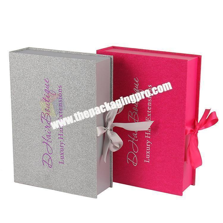 wholesale thick glitter paper hair box for bundle packaging