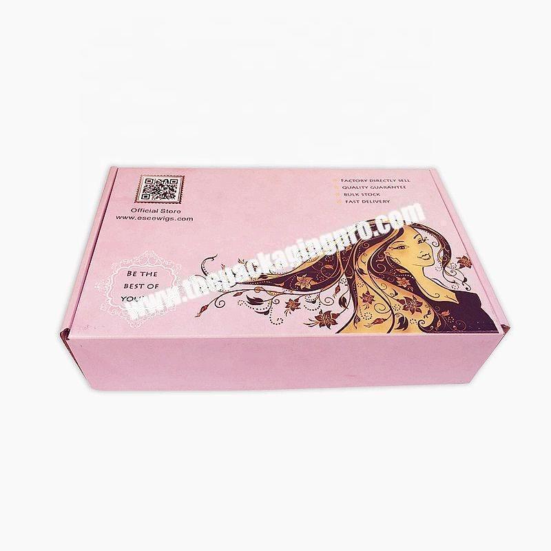 Wholesales Foldable Hard Corrugated pink Delicate Wig Packaging Box Hair Extension Custom  shipping Boxes