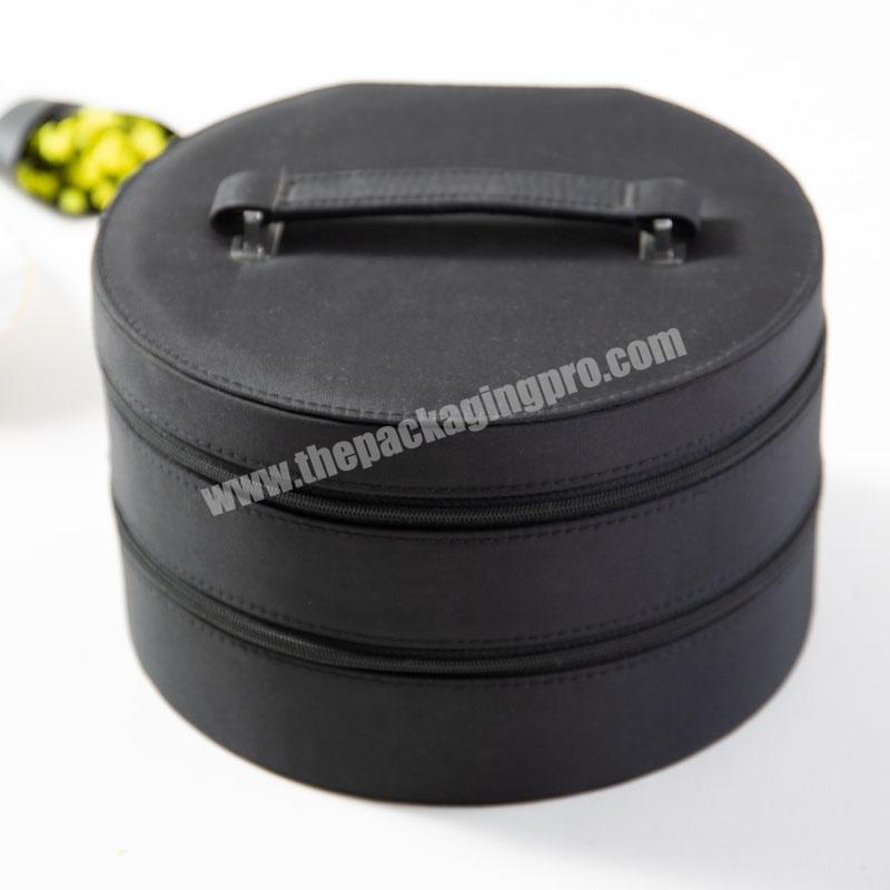whose sales black Pu Leather Organizer two layer round pro table jewelry Packing Gift Box with zipper for earring necklace