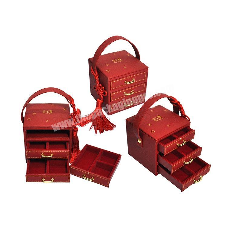 whose sales business pro table Red Pu leather jewelry storage case for new year