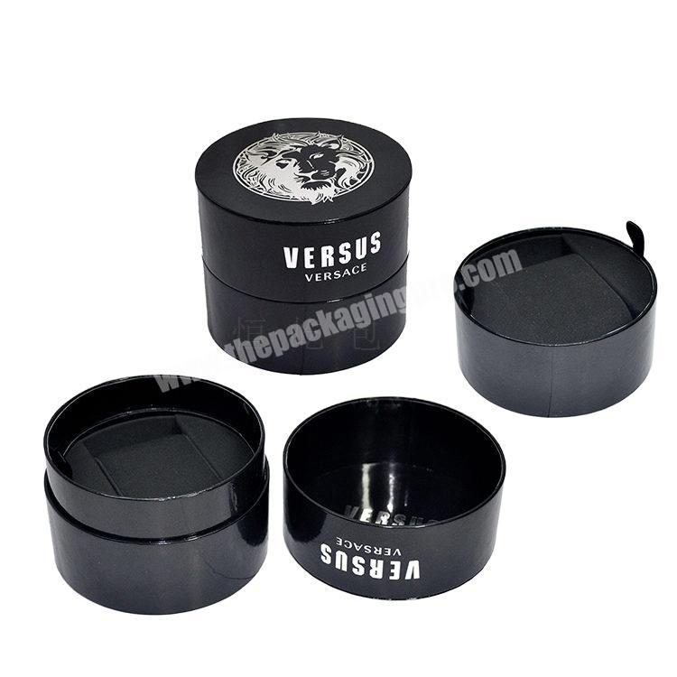 Whose sales customized round box PU  packaging gift display watch box with pillow