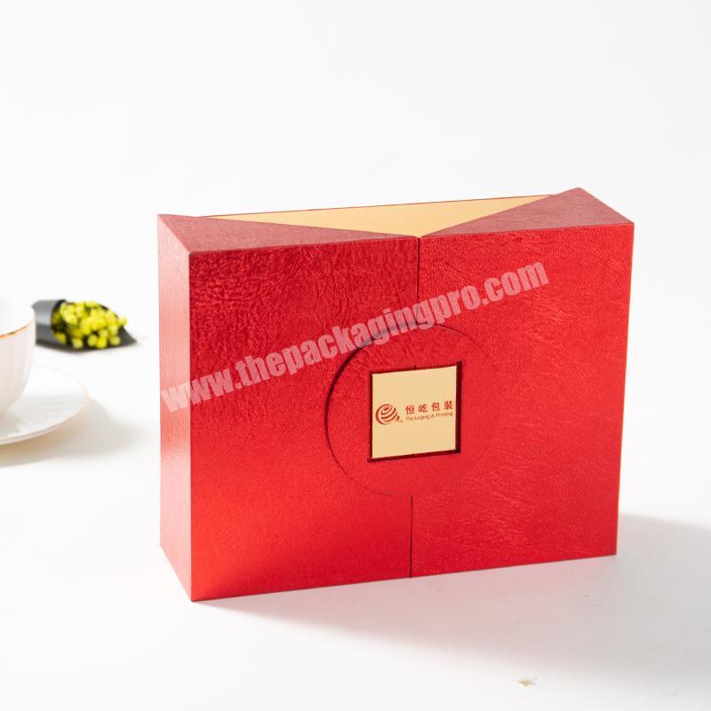 whose sales double open creative design  Logo  red Gift Boxes Packaging Rigid EVA insert Paper Gift Box for cosmetic set