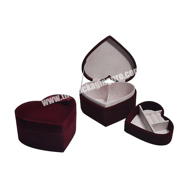Woman wood double ring pro table box;Romantic Sweet Engagement Ring necklace bangle Red PU leather  storage box