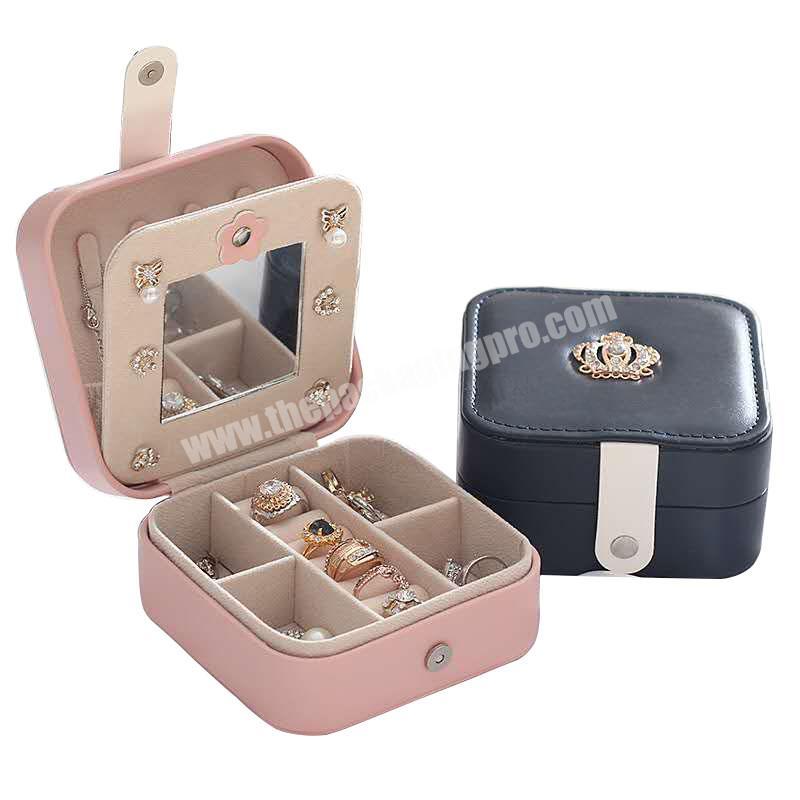 Women Ear Stud Box Girls Earrings Organizer Portable Storage Case PU Leather Jewelry Boxes