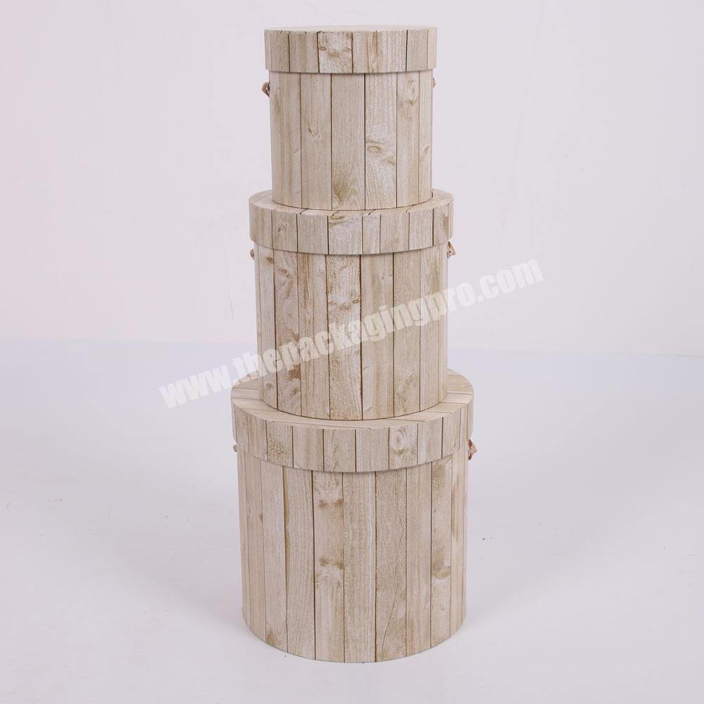 Wood Grain Paper Cardboard Printed Cylinder Flower Box