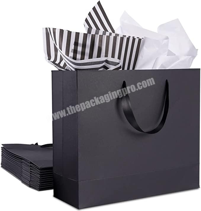 100% Recyclable 100gsm boutique gift clothing shoes packaging bulk paper cardboard shopping bag with rope flat ribbon handle