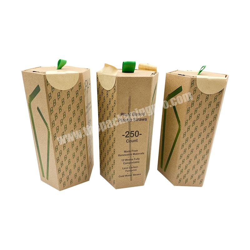 Biodegradable Custom Kraft Paper Container Food Grade Hexagon Empty Cardboard Paper Tube for Straw