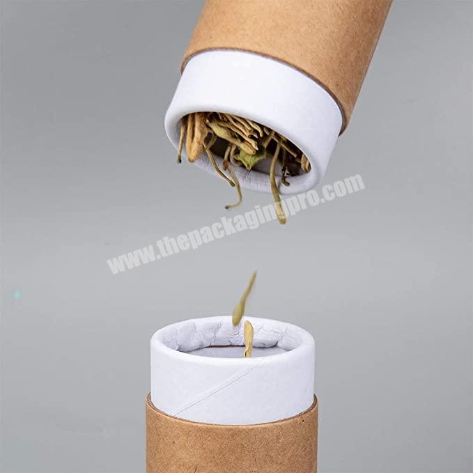 Biodegradable printed logo kraft tea bag paperboard tube box packaging with foil seal for food