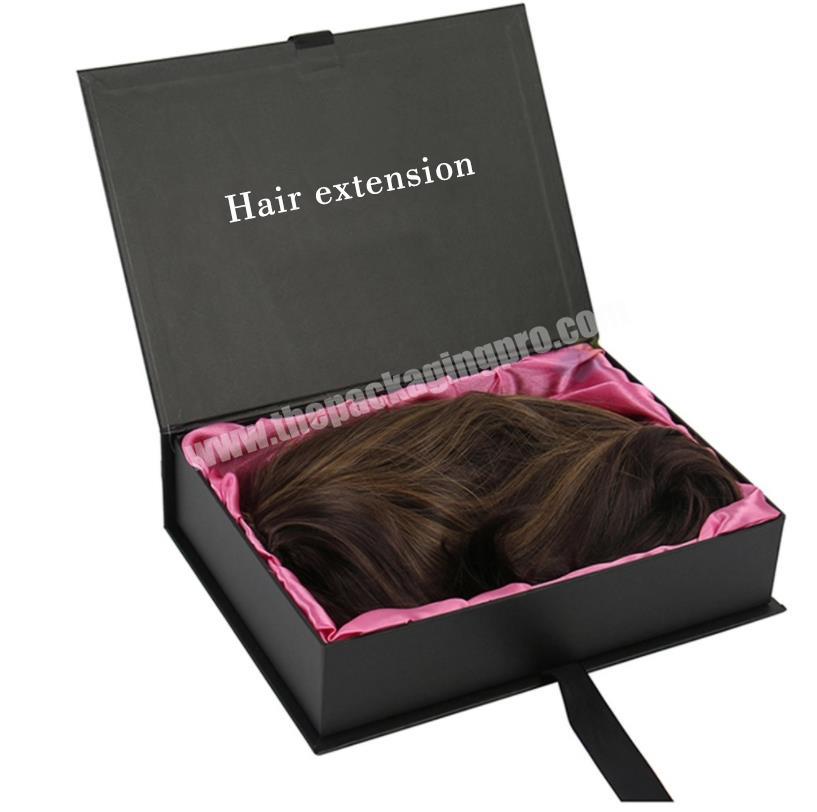 Black Custom Logo Lined Velvet Braid Hair Cardboard Extension Packaging Wig Bundle Box