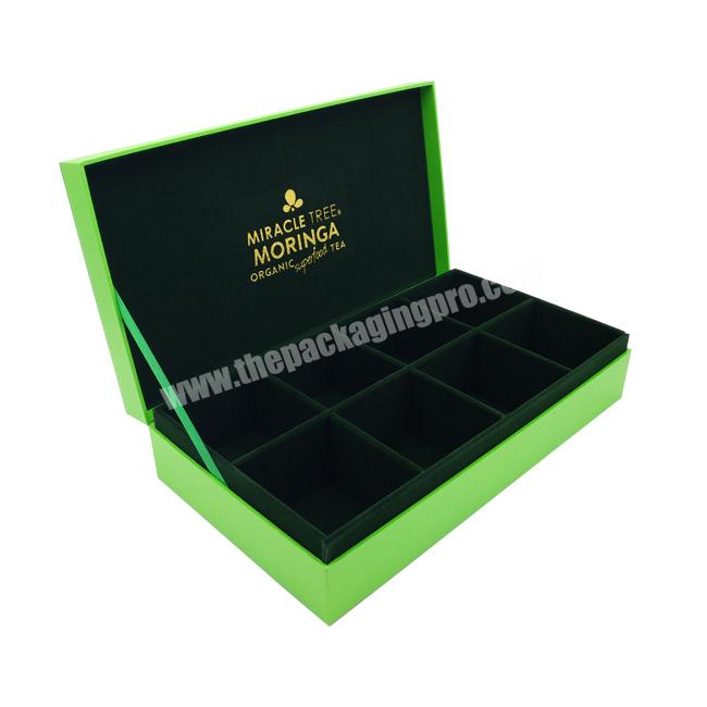 Black Glossy Square Blooming Tea Packaging Box Dividers Paper Tea Bag Organizer Tea Box 12 Compartments
