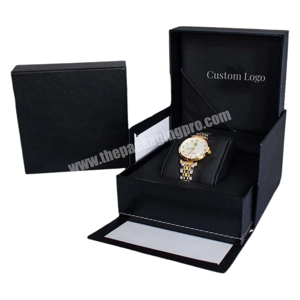 Black Paper Cardboard Boxes Wholesale Leatherette Printed Custom Logo Luxury Packaging Display Watch Box