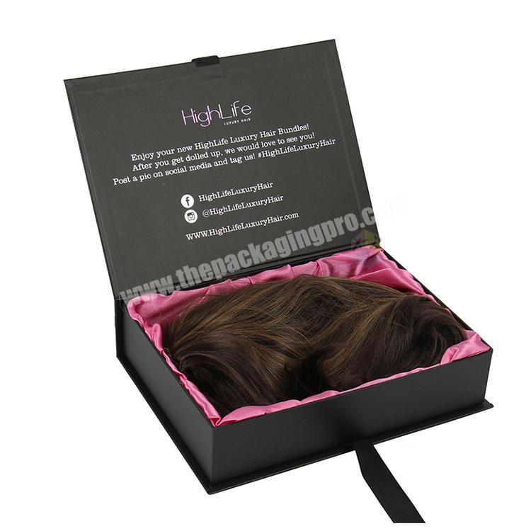 Black Wholesale Custom Logo Premium Luxury Cardboard Paper Gift Wig Hair Extension Magnetic Packaging Wig Box