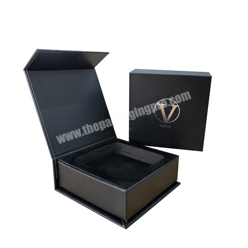 Black cardboard foldable box with magnetic closure custom logo empty paper gift box