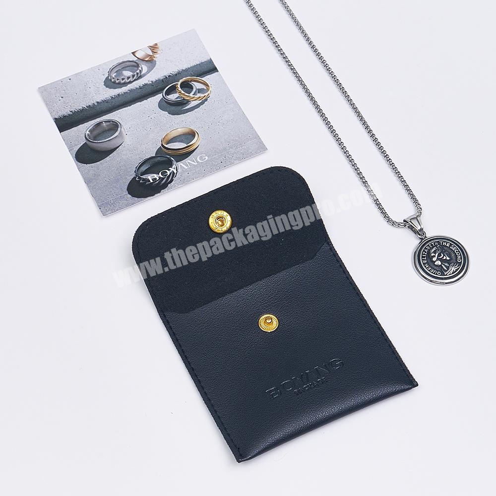 Boyang Black PU Leather RING Earring Necklace Gift Packaging Jewelry Bag Pouch with Logo Custom