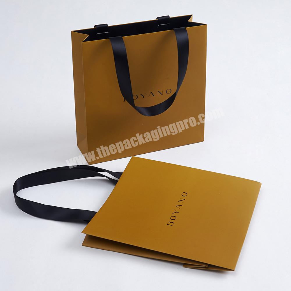 Boyang Custom Cheap Jewelry Packaging Brown Kraft Shopping Paper Bag with Ribbon Handles