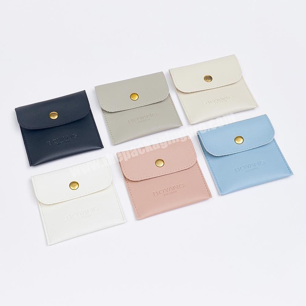 Boyang Custom Color Luxury Button Flap PU Leather Jewelry Gift Bags Small Jewelry Travel Pouch Packaging
