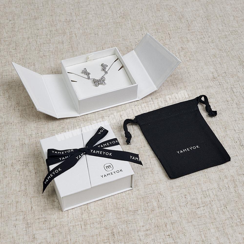 Boyang Custom Double Open Door Eco Paper Packaging White Jewelry Gift Box with Ribbon