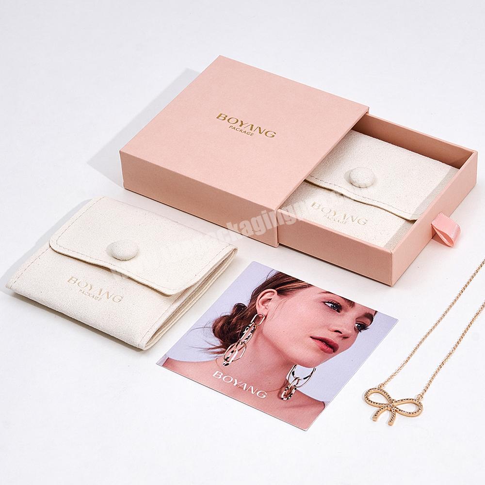 Boyang Custom Drawer Paper Pink Bracelet Necklace Ring Earring Jewelry Packaging Box Set