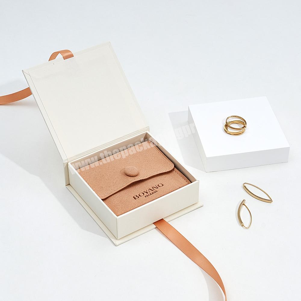 Boyang Custom ECO Beige Paper Ring Pendant Necklace Bracelet Set Jewelry Box Gift Packaging Box with Ribbon