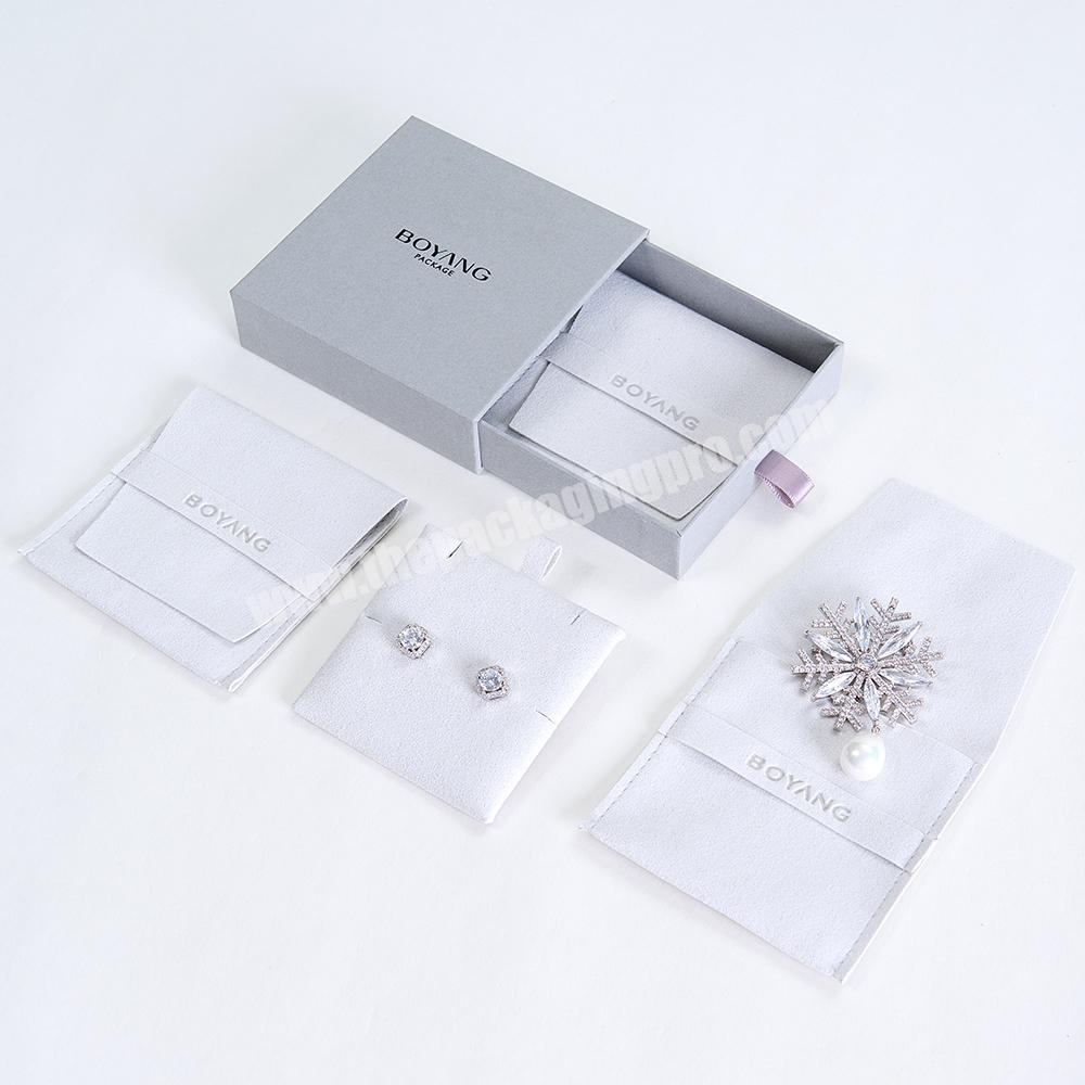 Boyang Custom Earring Necklace Packaging Bags Microfiber Jewelry Packaging Pouch and Box