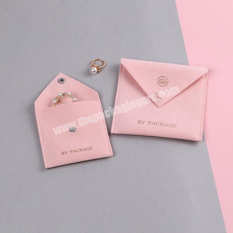 Boyang Custom Envelope Snap Button Pink Velvet Jewelry Bag Pouch