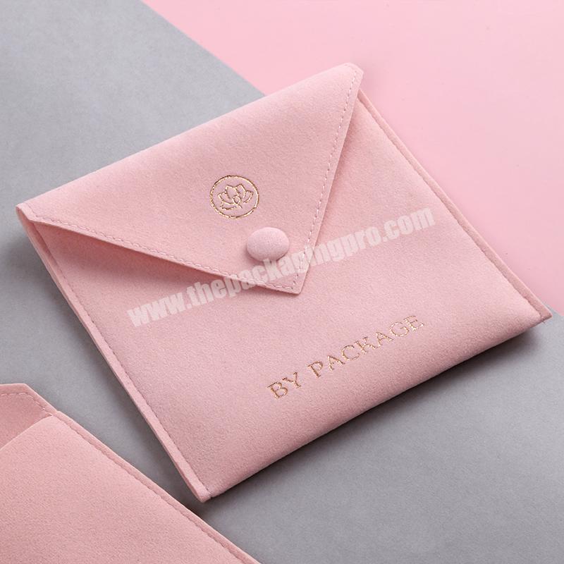 Boyang Custom Envelope Snap Button Pink Velvet Jewelry Bag Pouch