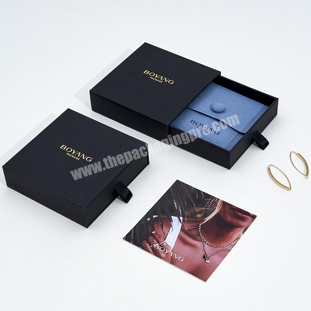 Boyang Custom Fashion Brand Sliding Black Paper Jewelry Boxes with Logo