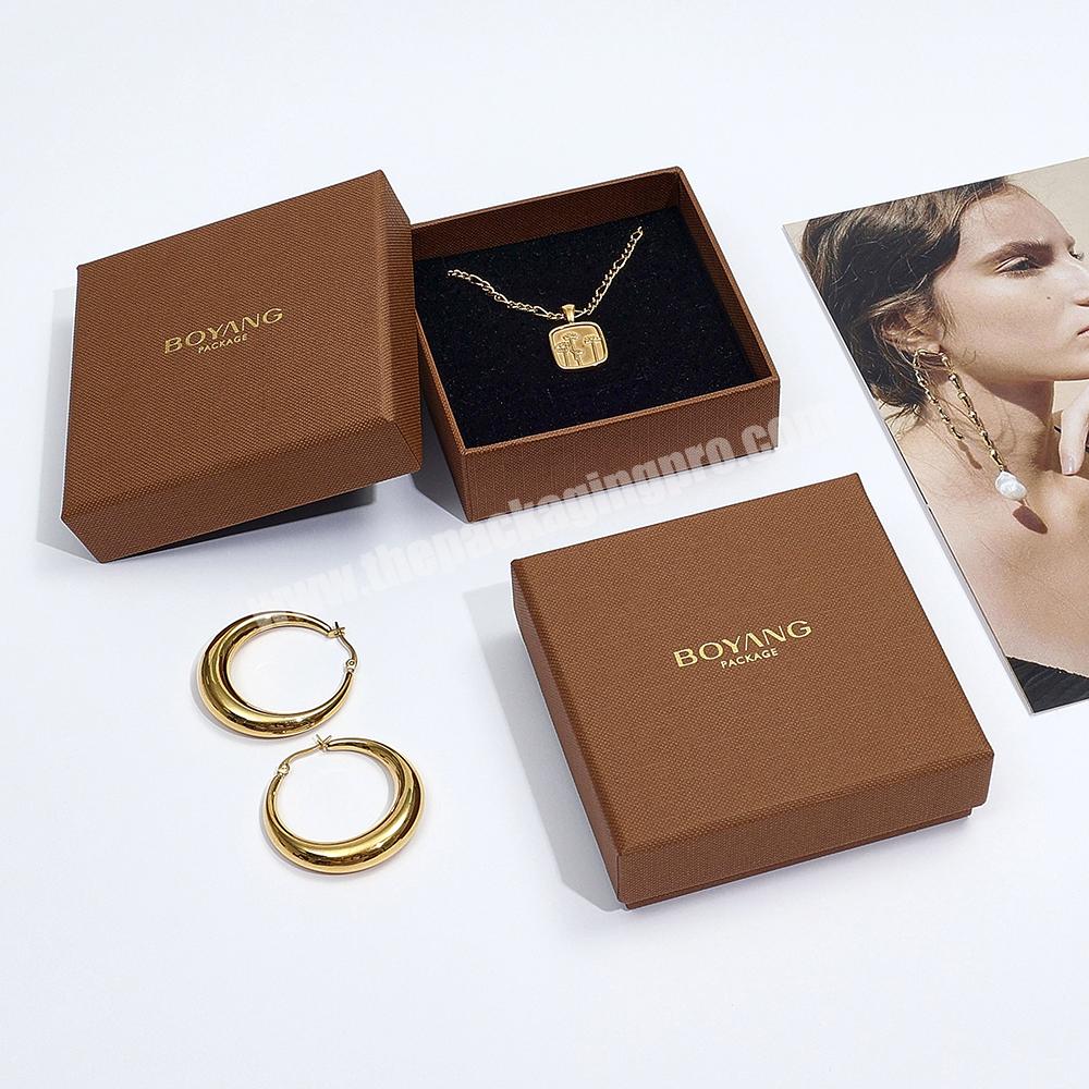 Boyang Custom Lid and Base Brown Paper Ring Earring Bracelet Necklace Jewelry Box Packaging