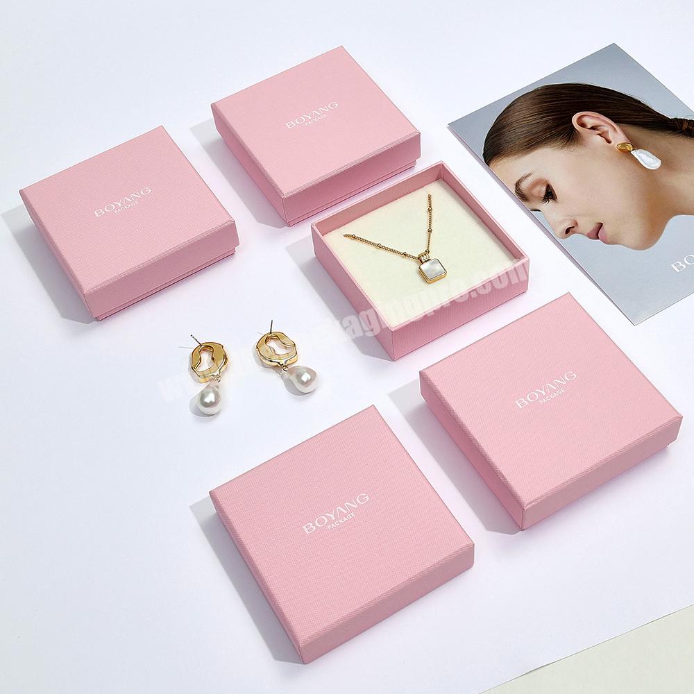Boyang Custom Lid and Base Gift Paper Packaging Pink Jewelry Earrings Necklace Box Packaging