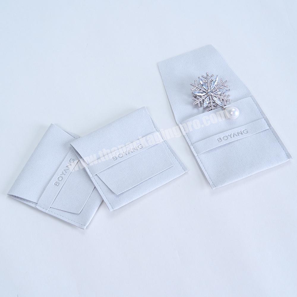 Boyang Custom Logo Envelope Flap Earring Packaging Storage Bag Suede Microfiber Jewelry Pouches