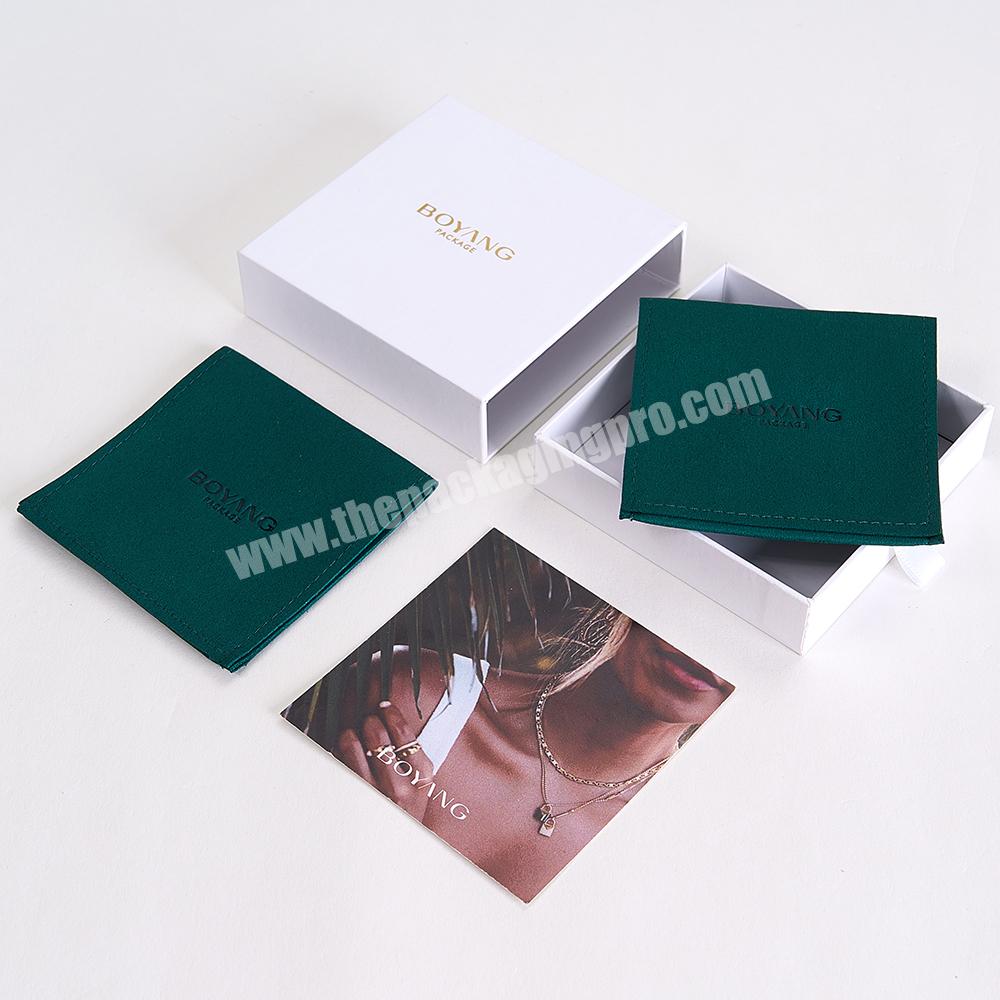 Boyang Custom Logo Luxury Green Jewellery Packaging Small Microfiber Envelope Flap Jewelry Pouch Bag for Earrings