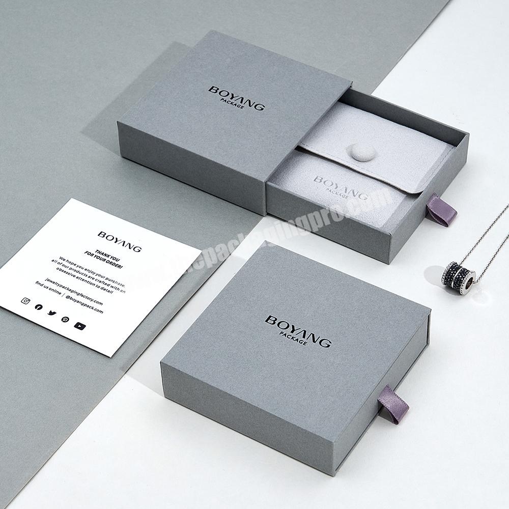 Boyang Custom Logo Luxury Small Grey Paper Ring Necklace Jewelry Gift Box Packaging