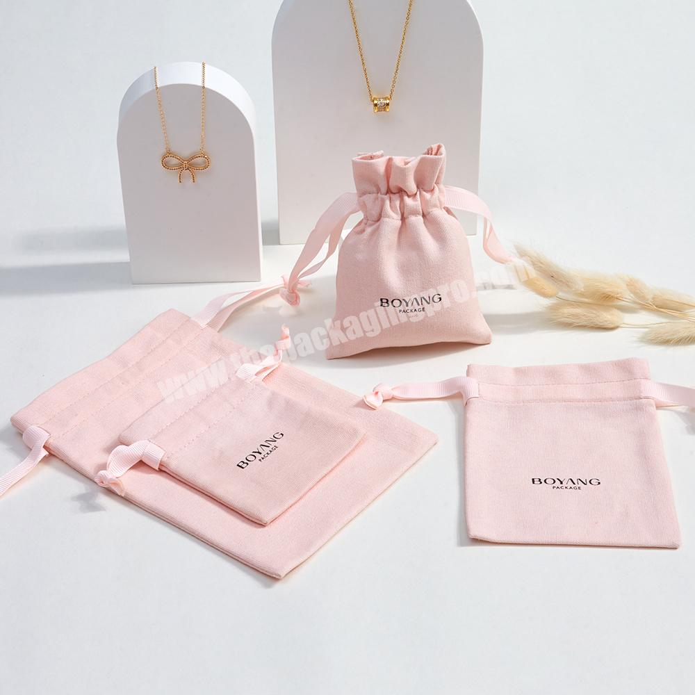 Boyang Custom Logo Natural Promotional Muslin Drawstring Bag Gift Packaging Canvas Cotton Jewelry Pouch