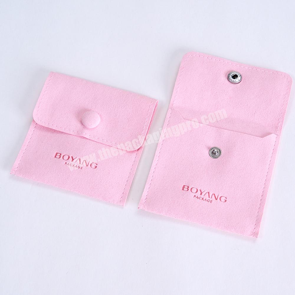Boyang Custom Logo Pink Embossed Envelope Suede Microfiber Jewelry Pouch Bag with Insert Card